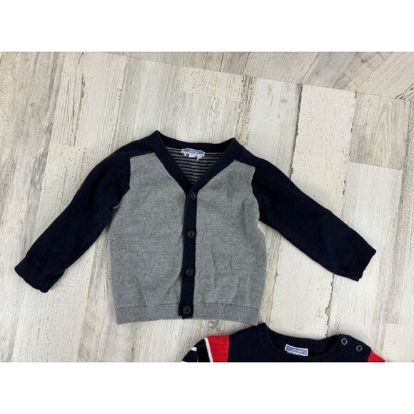 Lot of 2 Jacadi Sweaters Cardigan Blue Stripe Baby Boys Sz 18 M - Picture 4 of 11